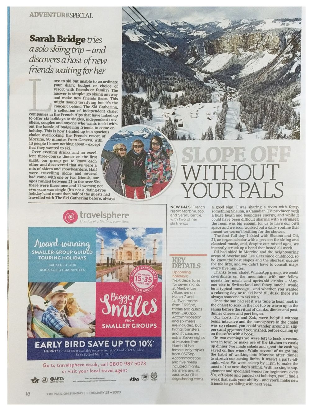 Mail on Sunday Travel press clipping detail number two for The Ski Gathering