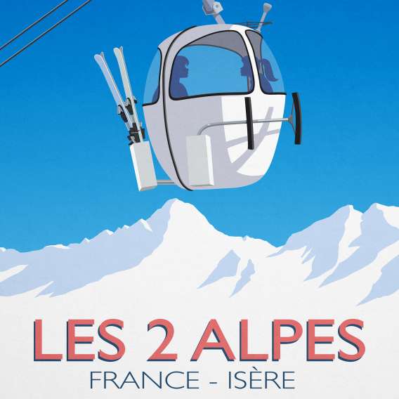 Retro cartoon poster, Les Deux Alpes