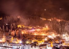 An amazing ski resort in mountains during a Christmas ski holiday