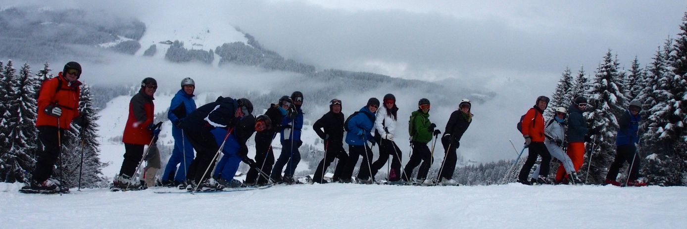 A group of solo beginners skiers