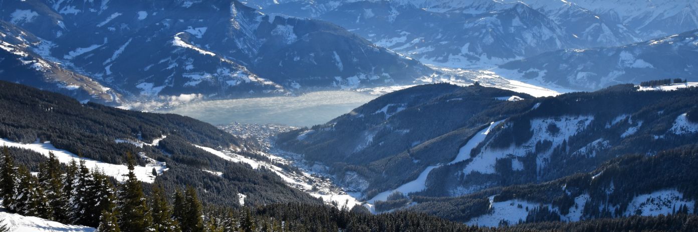 Spectacular views of the Town and lake of Zell Am See taken from the mountain