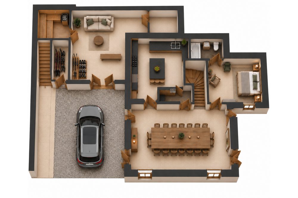 Ground floor plan in Chalet Barthelemy