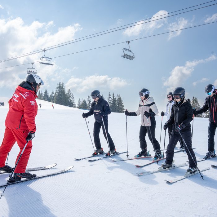 Beginner skiers during the 1er Ski Festival, Les Gets