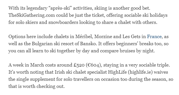 Irish Times Feb 2017 press clipping for The Ski Gathering