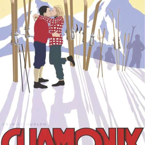 Cartoon Style poster of Chamonix ski resort