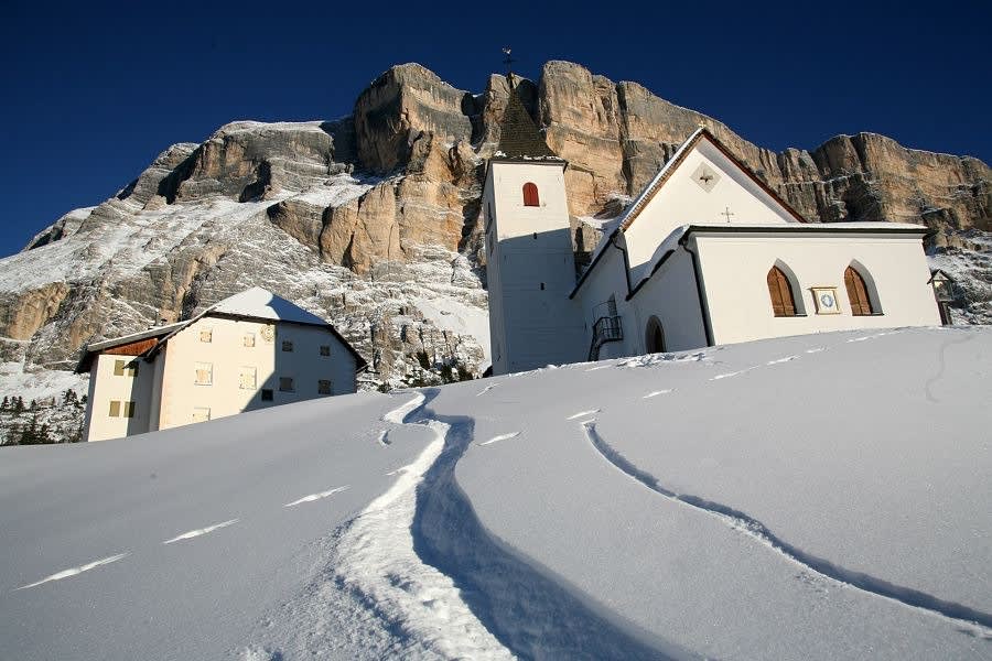 Traditional buildings in Corvara ski resort