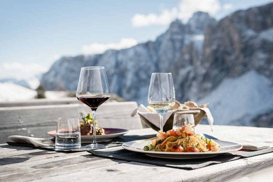 Gourmet food slope side in Corvara