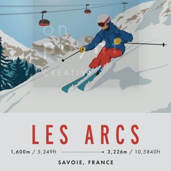 Old Poster, Les Arcs Skiing