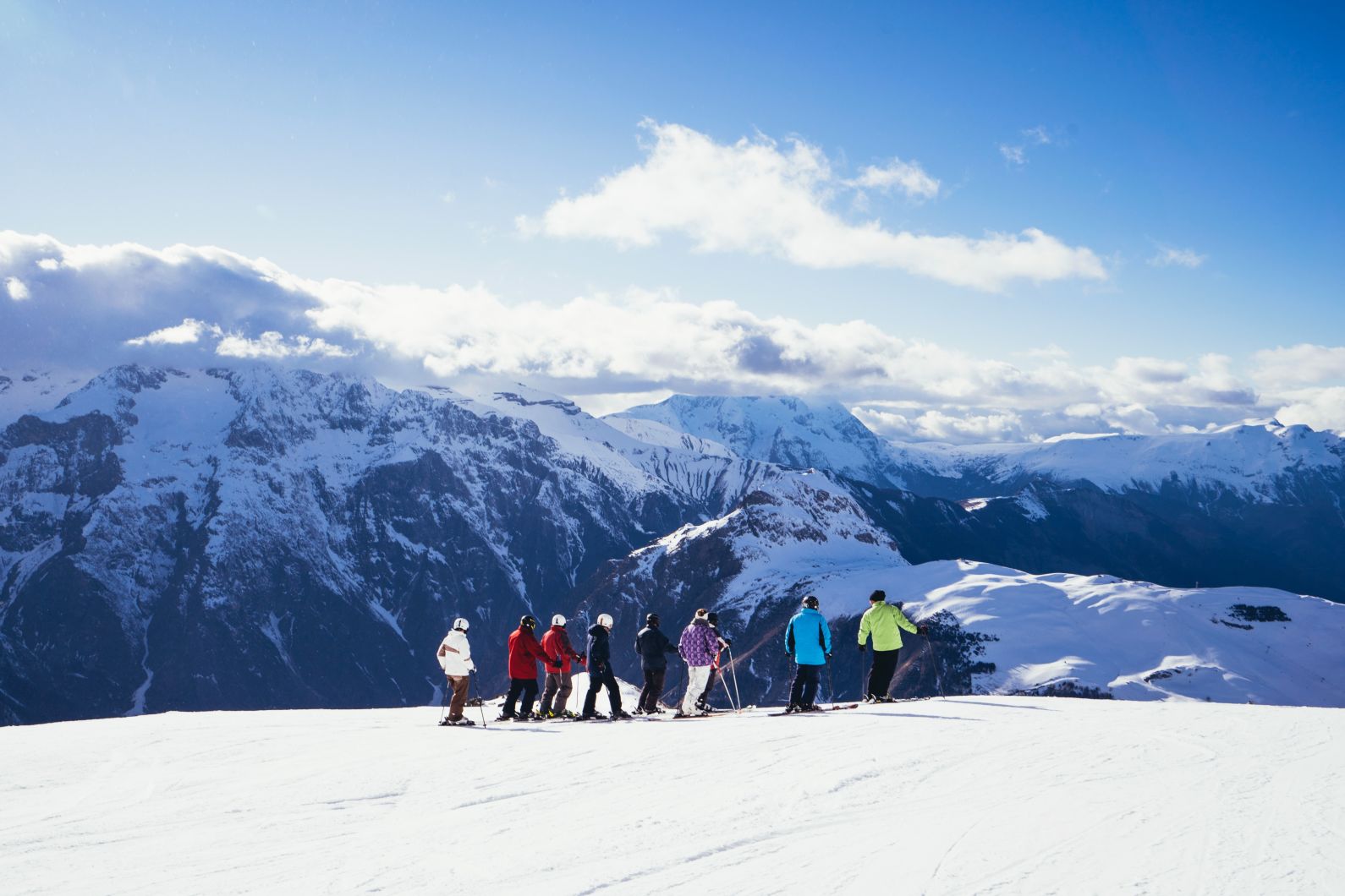 Chamonix skiers on the ridge
