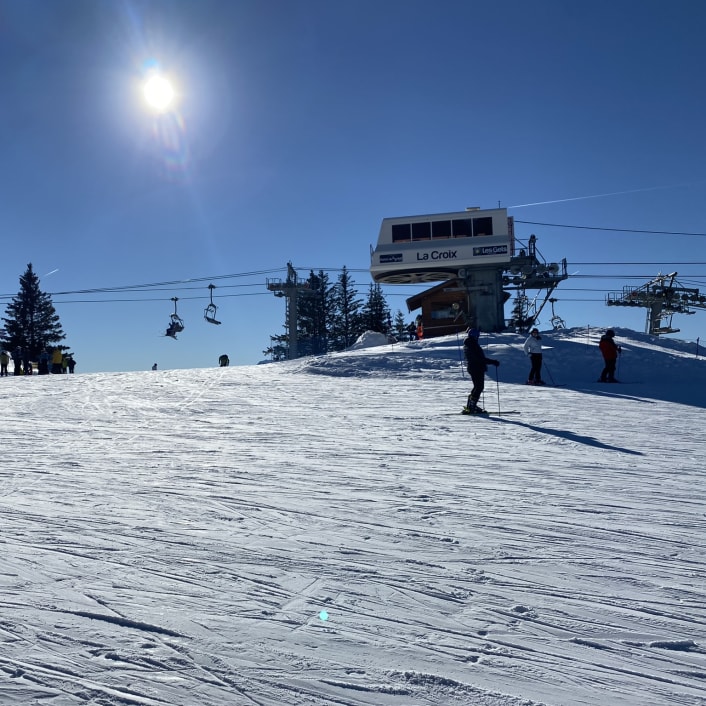Solo skiers having fun in fresh snow