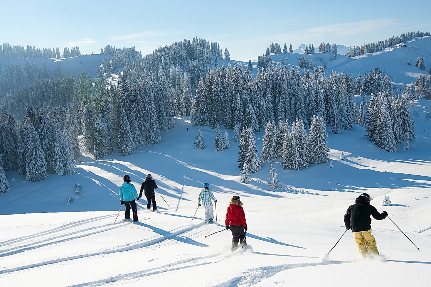 Group skiing Les Gets