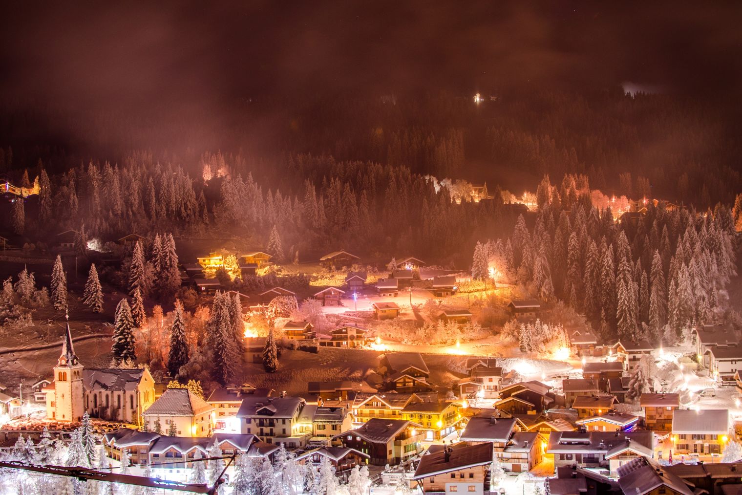 An amazing ski resort in mountains during a Christmas ski holiday 2023