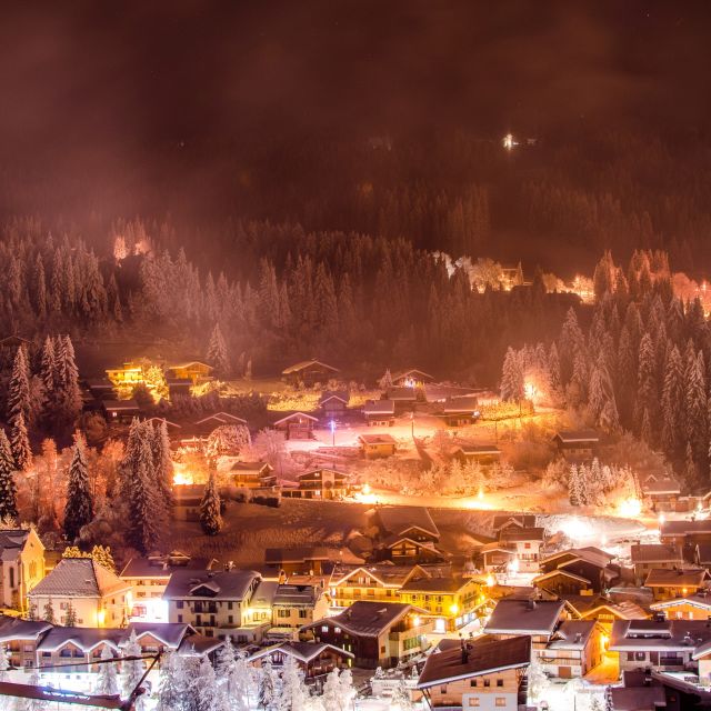 An amazing ski resort in mountains during a Christmas ski holiday