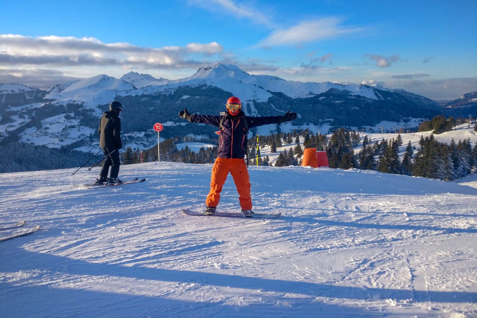 A snowboarder on one of our Intermediates ski holidays