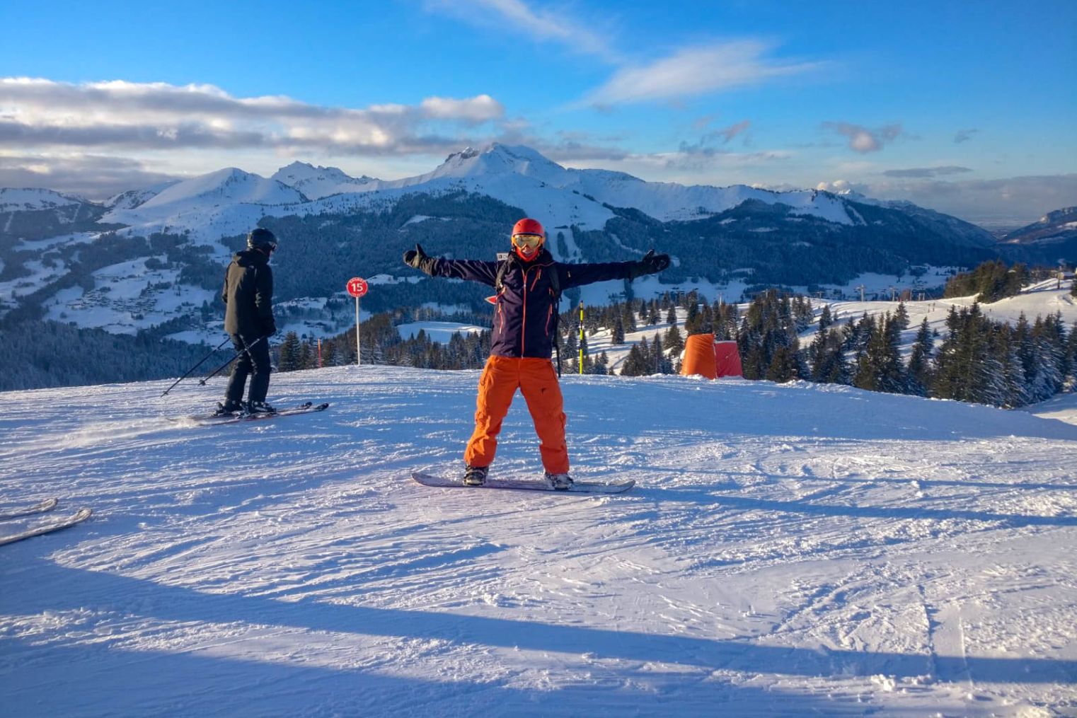 A snowboarder on one of our Intermediates ski holidays
