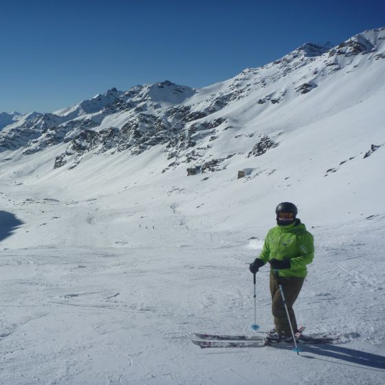 Solo skier in the Orelle Valley