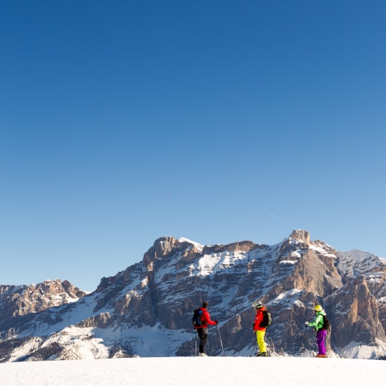 Solo skier in Alta Badia ski area - Italy