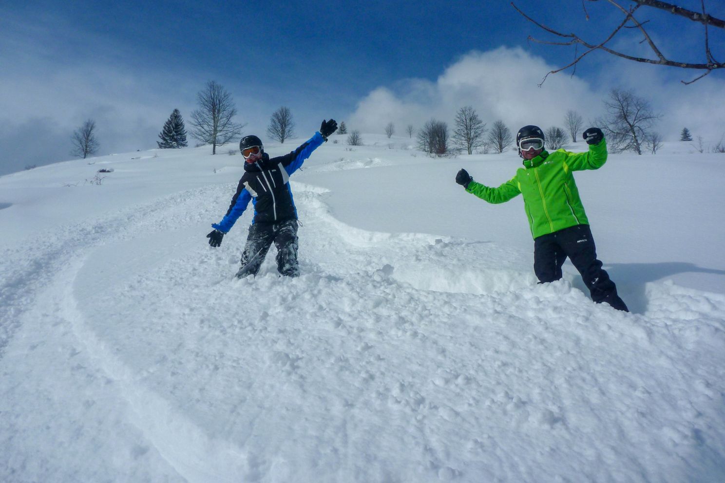 Under 30s skiers messing about in the snow