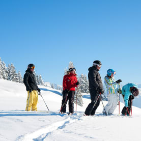 Group of skiers on a guided solo ski holiday