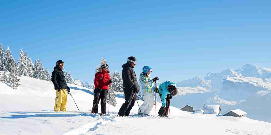 Group of skiers in a ski lesson
