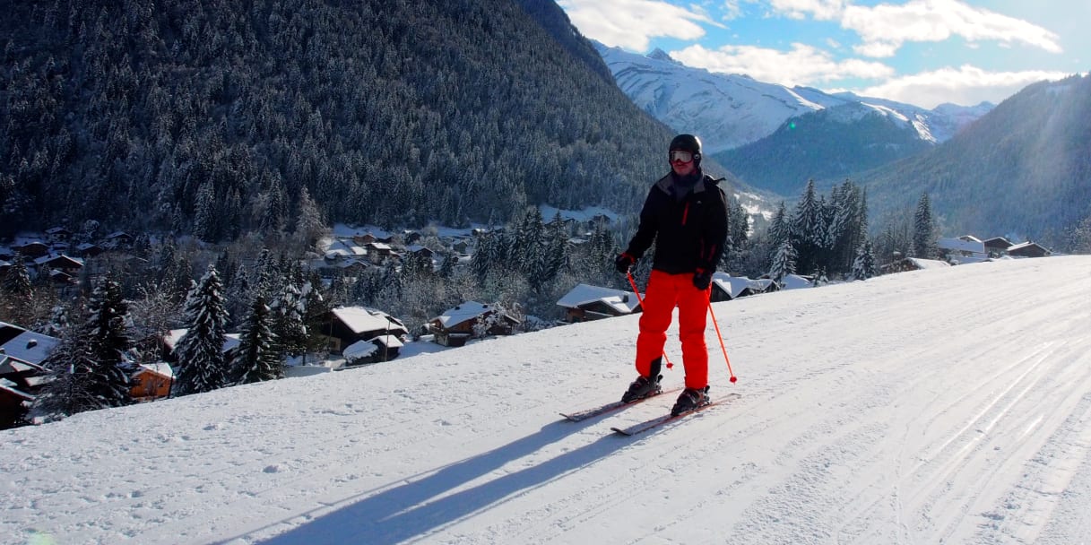 Beginners skier on a short break